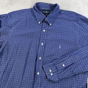 Polo Ralph Lauren Shirt Mens XL 17 Blue Check Long Sleeve Button Down Pony
